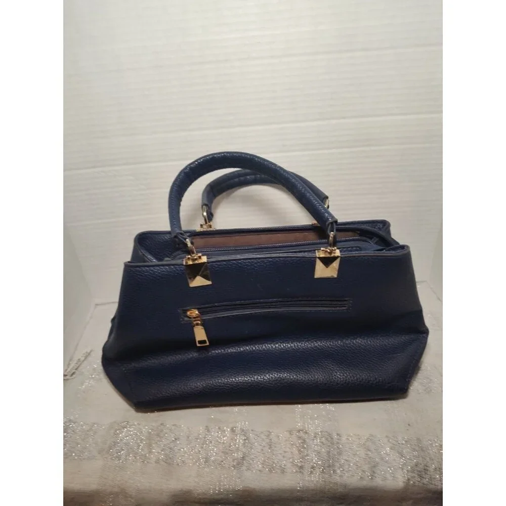 Danbaoly Women's Navy Tote Handbag‎ Faux Leather Gold hardware Brown lining